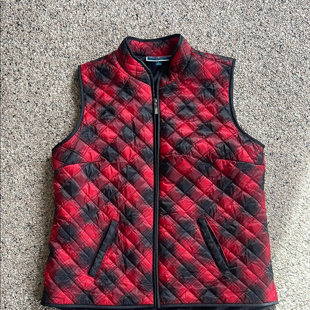 Karen Scott Red and Black Quilted Vest